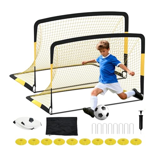 Garvee 6x4 ft Soccer Goal Set 2-Pack Pop Up Soccer Net Set for Backyard Portable Soccer Goal for Youth Players with Soccer Ball Cones Ground Stakes & Carrying Bag for Indoor Outdoor Practice