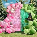 Witch Themed Party Decorations Halloween Pink and Green Streamers Backdrop Balloons Kit Princess Birthday Crown Witch Hat Balloon Garland Foil Fringe Curtains for Holiday Party Supplies Favors Decor - Image 5