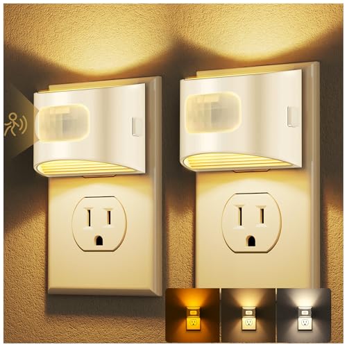 Image of DORESshop LED Night Light[2 Pack], Night Lights Plug into Wall, 3 Color Temperatures Plug in Night Light with Motion Sensor, Dusk to Dawn Sensor, Nightlights for Adults, Bedroom, 3CCT, White Cover