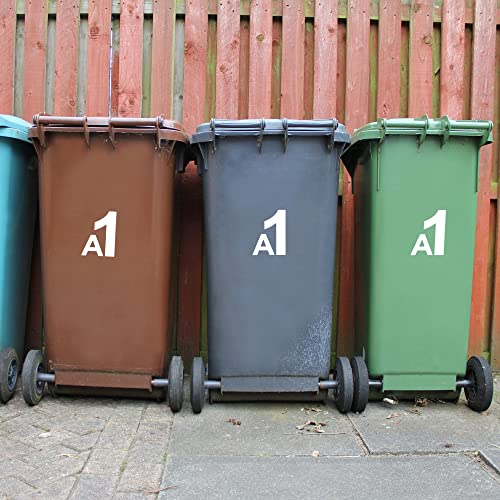 com-four® 32-teiliges Aufkleber-Set für Mülltonnen - Klebezahlen Beschriftung für Hausnummern - Markierung von Mülltonne, Briefkasten - Etiketten für Außen & Innen (032 Stück - Mülltonnen-Etiketten)