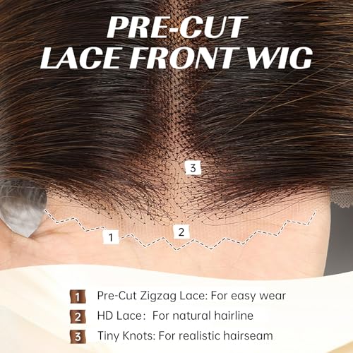 Image of KKU 16 Inch Ombre Brown Human Hair Wigs for Women,5x5 Lace Front Wigs Human Hair,wigs for women