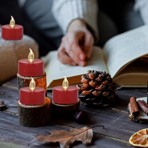 Image of Flameless Tea Lights Candles 24 Pack LED Battery Operated Electric Votive Fake Candles Realistic Flickering and 200+ Hours Long Lasting Bright for Celebrations Festivals (Red)