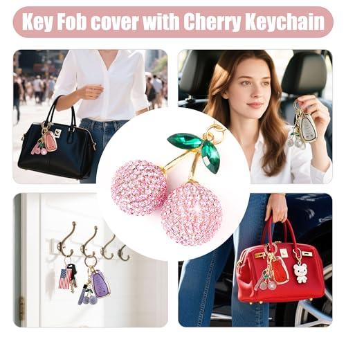 Rayslesan Sparkly Key Fob Cover with Cherry Keychain, Bling TPU Smart Key Case for Women, Compatible with Kia Cadenza Forte K5 NIRO Rio Seltos Sorento Soul Sportage Telluride (5-Button, Gold Pink) by Rayslesan - Image 5