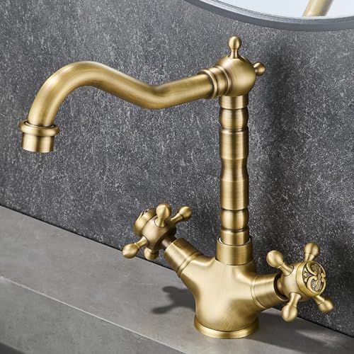 Robinet d'évier mitigeur rétro eau chaude froide en laiton antique