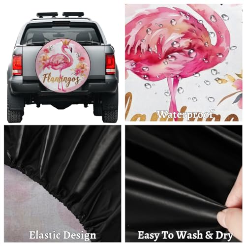Image of Spare Tire Cover for RV Trailer, Flamingo Flower Tire Covers Universal Fit for Travel Trailer Camper Jeep RV SUV Truck Waterproof Wheel Cover (14 inch for Diameter 25 inch - 27 inch)