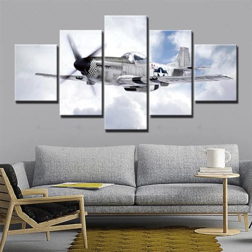Tableau de 5 parties avion militaire dans le ciel déco cuisine SHENGXINA