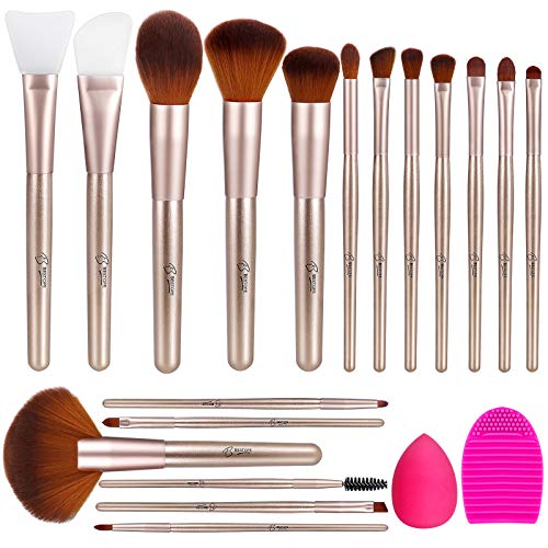 BESTOPE Makeup Brushes 16PCs Makeup Brushes Set with 2PCs Silicone Face Mask Brush 1 Makeup Sponge and 1 Brush Cleaner Premium Synthetic Foundation Brushes Blending Shadows Make Up Brushes