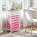 Rolling Cart with Drawers, Pink Cart with 8 Plastic Drawer Storage and Wooden Tabletop, Craft Storage, Teacher Cart, Storage Cart on Wheels, Rose Pink