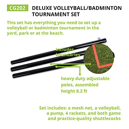 Champion Sports Cg202 Volleyball & Badminton Set: Net, Poles, Ball, Rackets & Shuttlecocks, Portable Equipment For Lawn, Beach & Tournament Games #TOP2