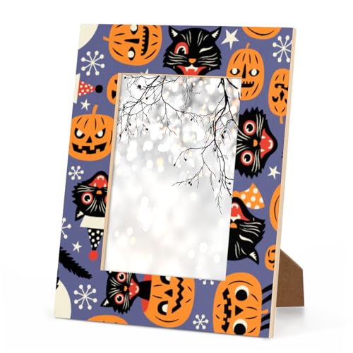 XMNYGJ Halloween Cartoon Pumpkin Cat Picture Frame 5x7 Wooden Photo