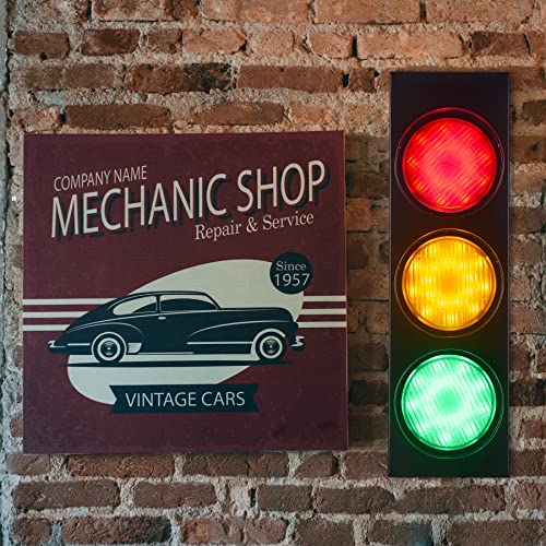 Image of Traffic Light Wall Lamp Remote Control Retro Kids Bedroom Stop Light, Plug in Industrial LED Wall Sconce, 18.5'' Vintage Fun Signal Lights for Home Office Bar Garage Car Room Decor Christmas