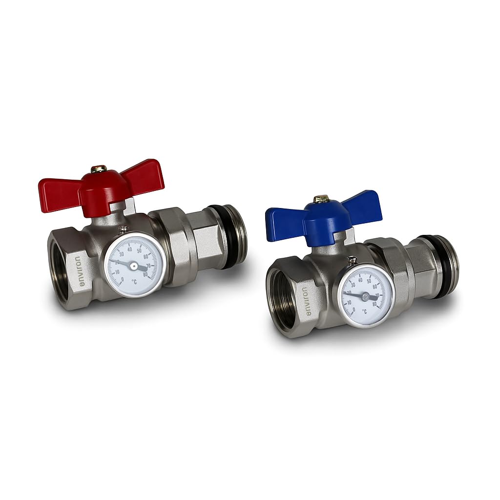 ENVIRON- Kugelhahn-Anschluss-Set 1" für Heizkreisverteiler mit Thermometer