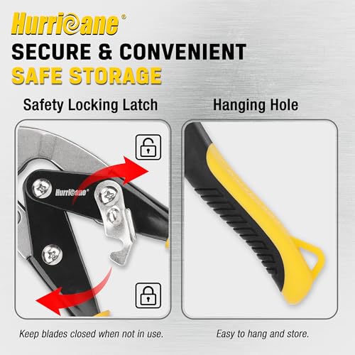 Image of HURRICANE 10 inch Aviation Tin Snips, Straight Cut Metal Shears with Non-Slip Tyregrip Handle, Cr-V Steel Blades Shears for Thin Sheet Metal, Aluminum, Gutter & DIY Projects