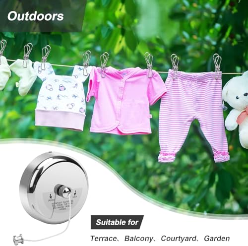 Image of Khedu Fab Stainless Steel Retractable Clothesline Lockable Hanging Washing Line, Wall-Mounted Wire Clothes line /Cloth Line Laundry Drying Rope for Indoor /Outdoor /Balcony (Silver)
