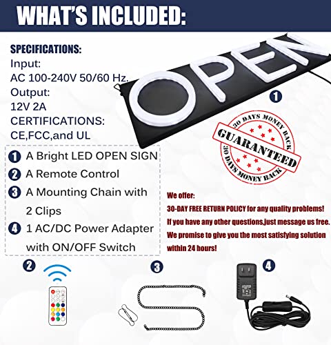 Led Open Sign,20X7 Inch Dynamic Multicolored Lighted Open Sign For Business With Remote Control,Restaurant,Bar,Retail Shops,Window Storefronts,Salon,12V/2A Power Supply #TOP3