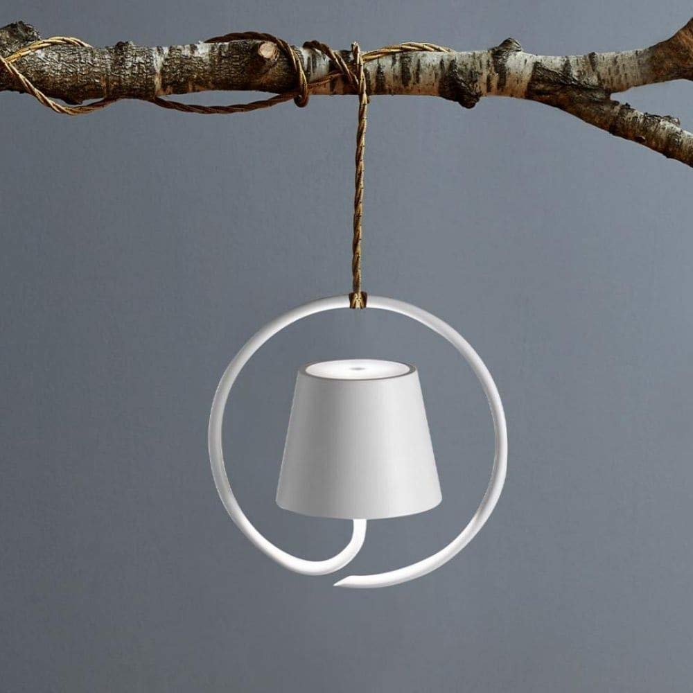 Zafferano Poldina Lampada Ricaricabile LED a Sospensione, Corpo in Alluminio, Protezione IP54, Adatta per Uso Esterno/Interno, Regolabile, Presa EU 2.2 W, Bianco