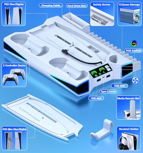Aifasterfly Cooling Station For Ps5 / Ps5 Slim Console, 3-Level Fan & Rgb Led For Ps5/ 2023 Ps5 Slim Cooling Stand, With Controller Charger For Playstation 5 thumb #4