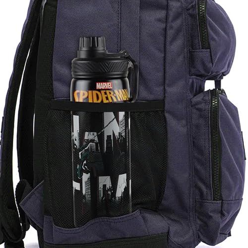 Image of Marvel Spider-Man Stainless Steel Water Bottle for Kids & Boys 700ml | Leakproof BPA-Free Non-Insulated Sipper Bottle with Handle | Black School Gym Sports Water Bottle
