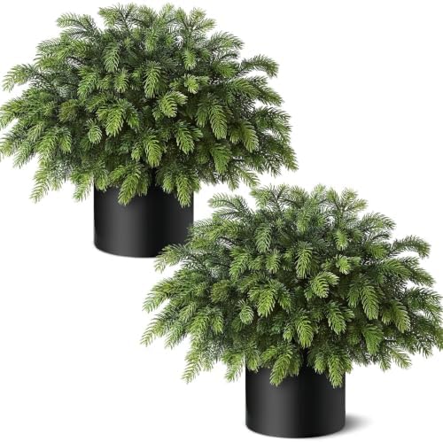 2Pcs Norfolk Pine Topiary Ball Tree, Fake Christmas Potted for Fr...