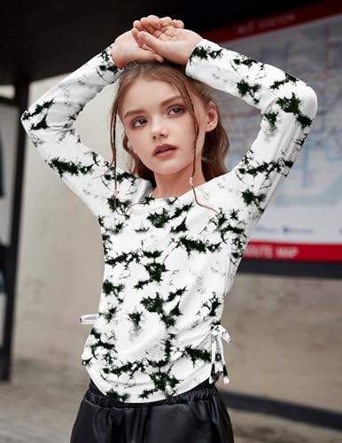 Arshiner Girls Long Sleeve Shirts Ruched Knot Side Tunic Blouse Tee Tops3