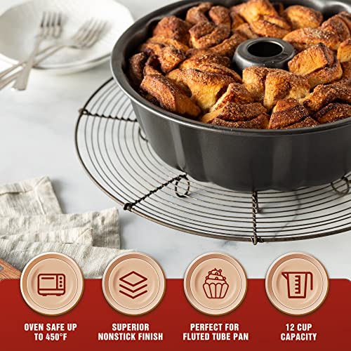 image for KITESSENSU 9 inch Non-Stick Cake Pans, 12 Cups Premium Fluted Cake Pan