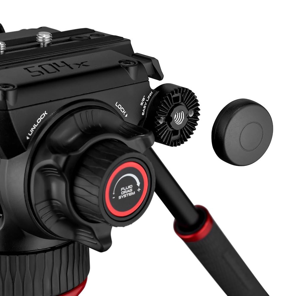 Manfrotto 504XAH Testa Video Fluida con Base Piatta, in Alluminio, Leggera e Compatta, Tecnologia Fluida, Sistema di Compensazione a 4 Livelli, per Video, fino a 12 kg