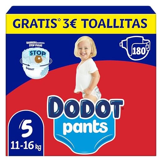 Dodot Pañales Bebé Pants Talla 5 (12-17 kg), 180 Pañales, Pañal-Braguita con Ajuste 360° Anti-Fugas, Pack Mensual