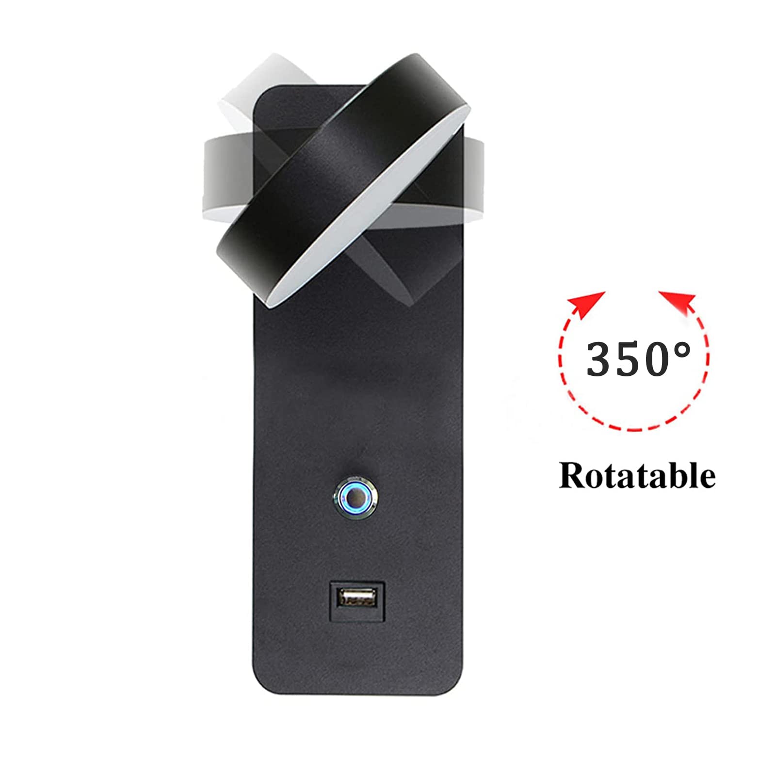 Nowoczesna lampa ścienna LED z portem USB do sypialni, salonu, hotelu, pokoju dziecięcego, biała 3000 K