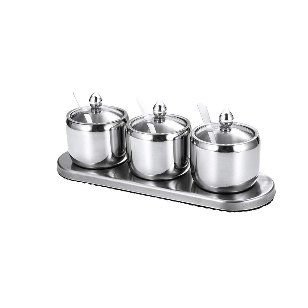 Botes Especias 304 Tarro de condimento de Acero Inoxidable, Frasco de azúcar Visible de Vidrio, Caja de condimentos Multiusos con Botella de condimento de Cuchara, Grado alimenticio