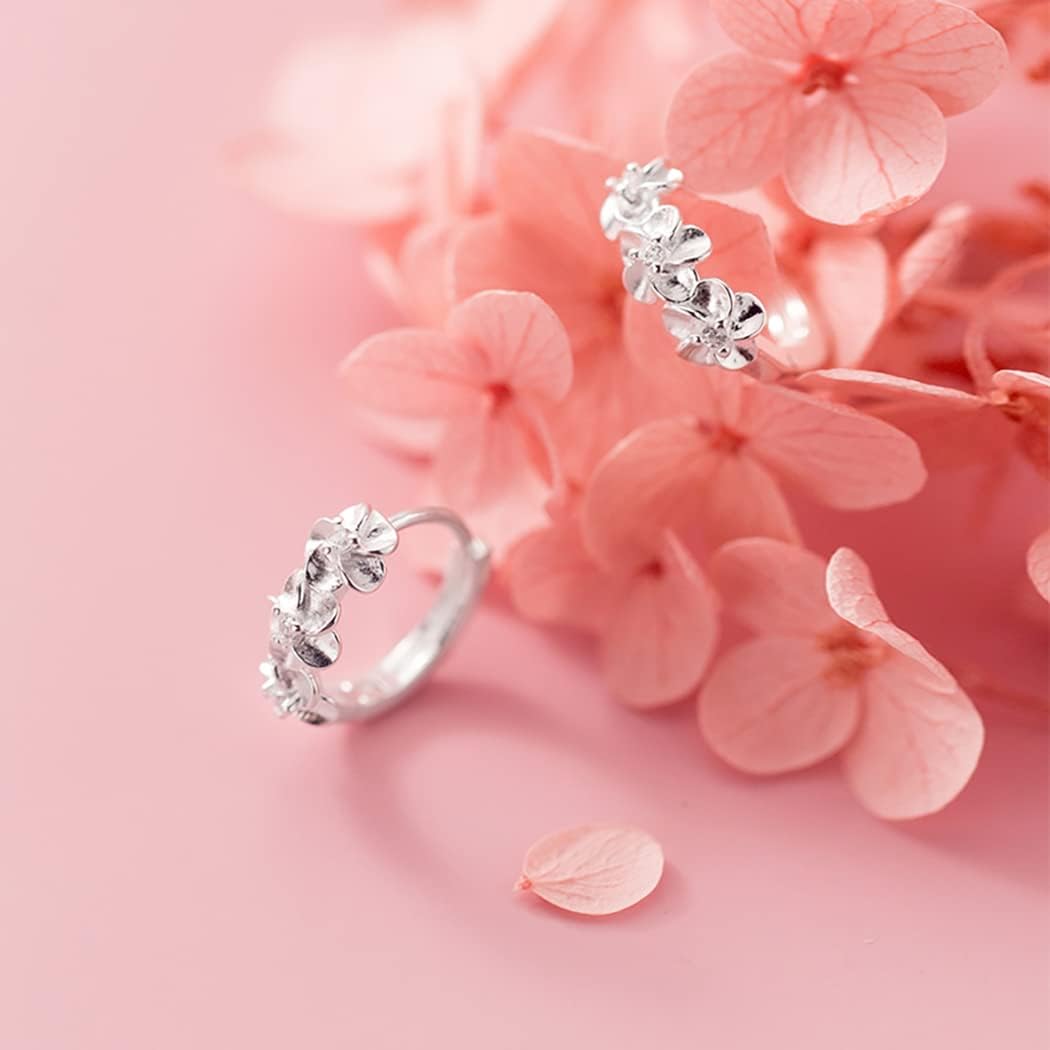SLUYNZ 925 Sterling Silver Plumeria Flowers Hoop Earrings for Women Teens Small Hoop Earrings Pretty Flowers Huggie