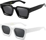 Retro Square Polarized Lunettes de soleil pour hommes Femmes Vintage Rectangle Chunky noir nuances 90s Verres