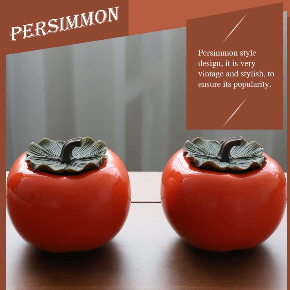 Healifty 2-Pack Persimmon Shaped Tea Canisters Airtight Tea Storage Containers Vintage Style 3.14X3.14X2.75 Inch Multi-Purpose Sealed Tins for Spice Candy Sugar
