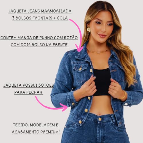 Jaqueta Jeans Marmorizada para Mulheres (BR, Alfa, M, Regular, Regular, 100, jeans)