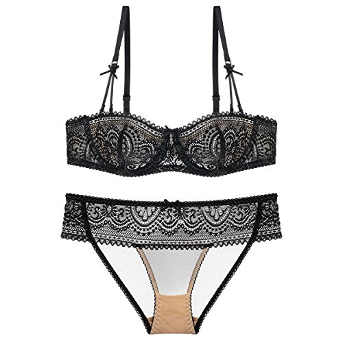 Varsbaby Femme Ensemble Soutien-Gorge en Dentelle Push-up et Culotte