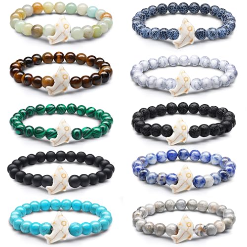 Hicarer 10 Pieces Beads Bracelet Natural Stone Elastic Friendship Bracelet for Women Men
