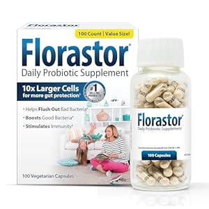 Florastor Probiotics for Digestive & Immune Health, 100 Capsules, Probiotics for Women & Men, Dual Action Helps Flush Out Bad Bacteria & Boosts The Good with Our Unique Strain Saccharomyces Boulardii