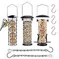 Hanging Bird Feeders, Wild Birds Feeders Mesh Feeding Stations with Steel Hooks Hangers, Metal Bird Feeder for Garden, Hanging bird feeder set + BONUS 3pcs Hooks and 2pcs Hanging Chain?Set of 8?