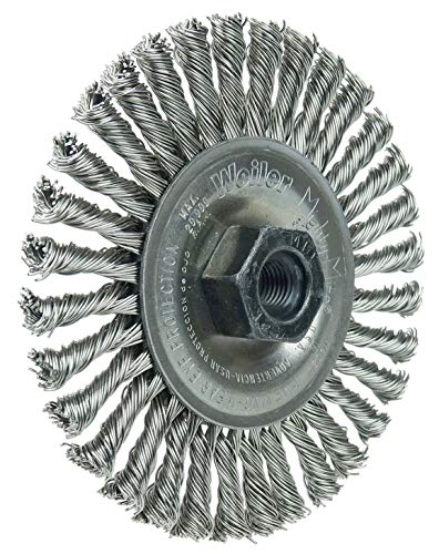 Image of Weiler 13132 Mini Roughneck 4 inch Stringer Bead Wire Wheel, .020 inch Stainless Steel Fill, M10X1.25 Nut, Made in the USA (Pack of 5)