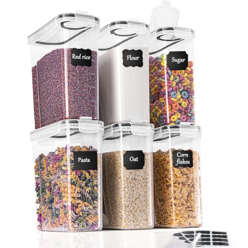 GoMaihe Vorratsdosen Set 2.5L*6 Stück Aufbewahrungsbox Küche Organizer Luftdicht Frischhaltedose Plastik mit Deckel Vorratsbehälter zum Aufbewahrung von Müsli Mehl Kaffeebohnen Cornflakes Spaghetti