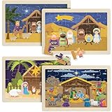Halloscume 4 Pack Christmas Wooden Jigsaw Puzzles for Kids 24 Piece Jesus Nativity Theme Jigsaw for Preschool Christmas Toys, Educational Safe Toddler Gift