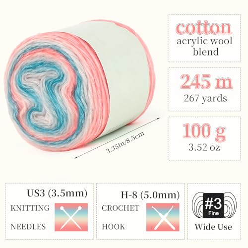 Image of Aeelike Gradient Yarn for Crocheting, 6 Skeins Cake Yarns Fairyland Yarn 100g (3.52 oz) 245m (267 Yards) # 3 Light Weight - Super Soft Ombre Yarns for Making Colorful Crafts, Blue Pink Gradient