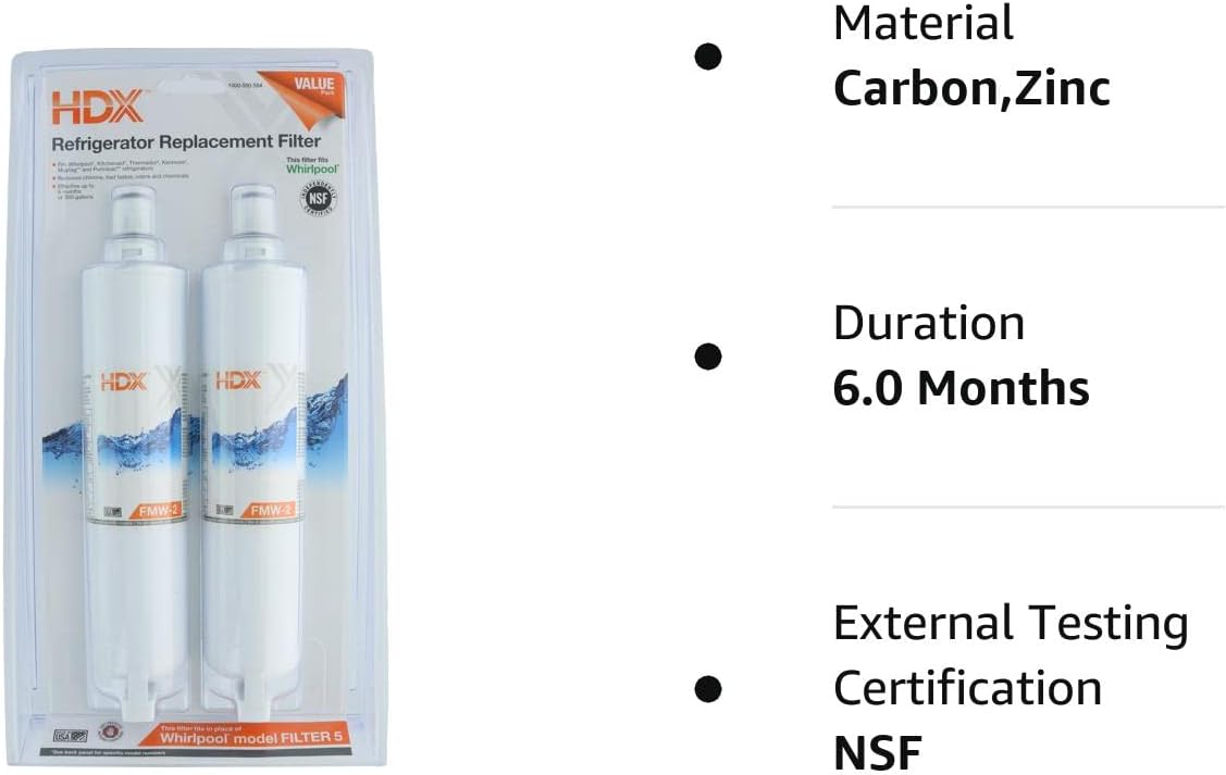 HDX FMW-2 Replacement Water Filter / Purifier for Whirlpool Refrigerators (2 Pack)