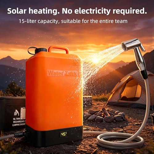 B. TAWD Tanque de Agua de Silicona 4.5 Galones, Ducha Portátil para Camping, Carga USB con Batería, Calentamiento Solar, con Cabezal de Ducha, Ducha Eléctrica Portátil para Exteriores, Termómetro Incorporado, Playa, Camping, Senderismo miniatura 4