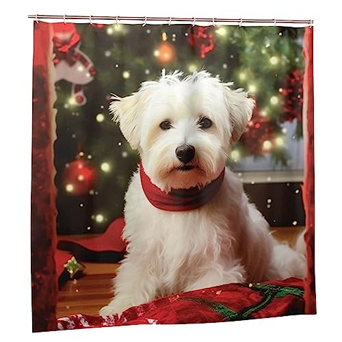 Rideau de douche imperméable rideau de bain polyester imprimé chien de Noël écran intimité maison - 3