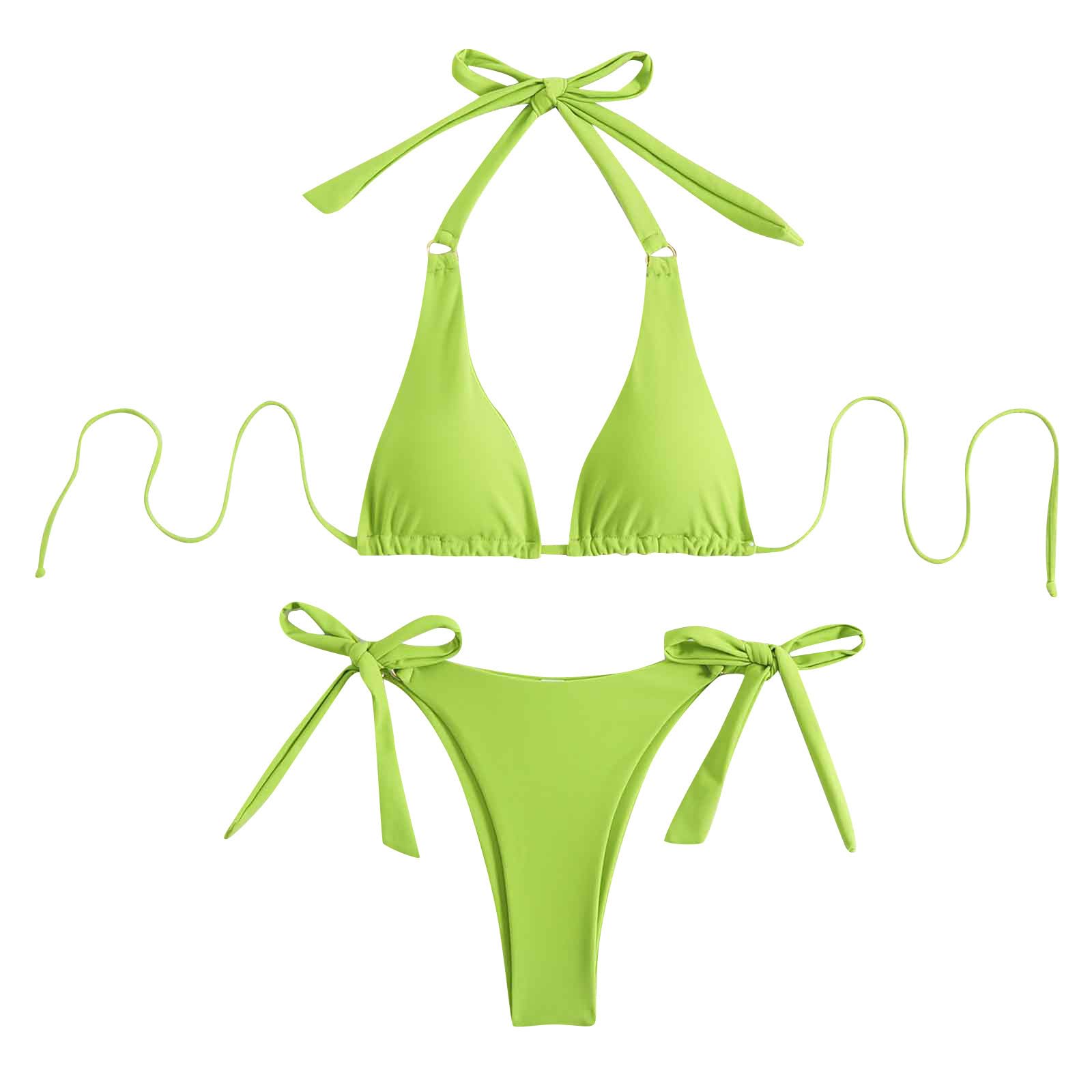 Womens Sexy Thong Bikini Sets Halter Push up 2 Piece Bathing Suits High Cut Cheeky Ladies Swimsuits Triangle
