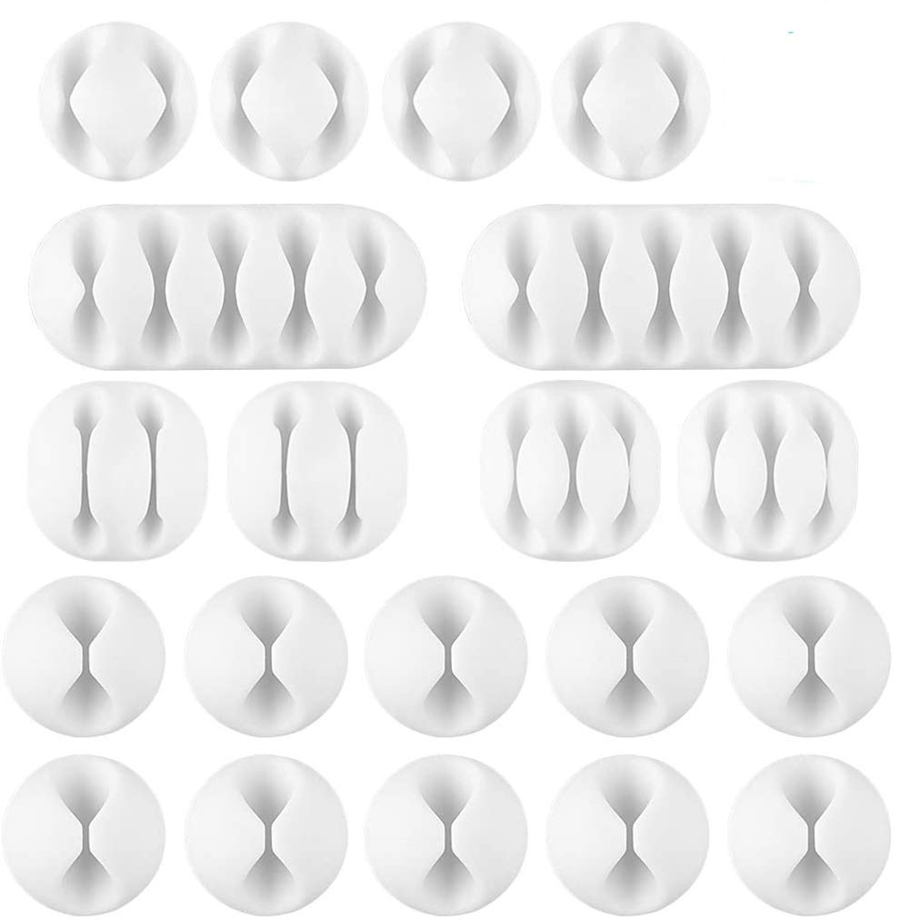 DELFINO Cable Holder, Self Adhesive Desk Cable Organizer Silicone Wire Holder Tidy Clips Management White Long Lasting for USB Charging TV PC Laptop Computer or Mouse Cord Office and Home, 20 Pieces