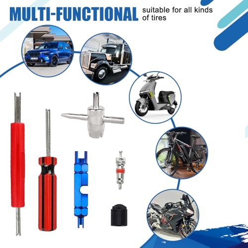 Image of 44PCS Valve Stem Removal Tool, Tire Repair Tools, Tire Valve Stem Kit with Dual & Single Heads Valve Core Remover and 4-Way Valve Tool, Spool Removal and Installation Tool for Most Cars