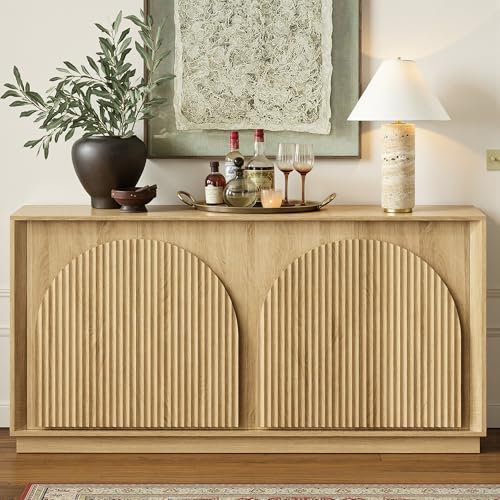 Image of win2win 65 inch Sideboard Buffet Cabinet with Storage, Modular Credenza, Oak