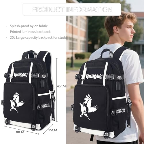 Anime Luminous Backpack 20L Nylon Large Capacity Travel Backpack Black Laptop Backpack Rucksack with USB Charging Port & Headphone Port2