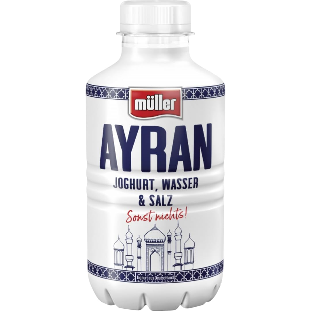 Ayran (Einweg) Joghurtgetränk Ayran Joghurt-Drink Nach Anatolischer Art, Sonderproduktionsgetränk Türkisches Erfrischungsgetränk aus Joghurt und Wasser 500 Mililiter, 24 Er (ink pfand)